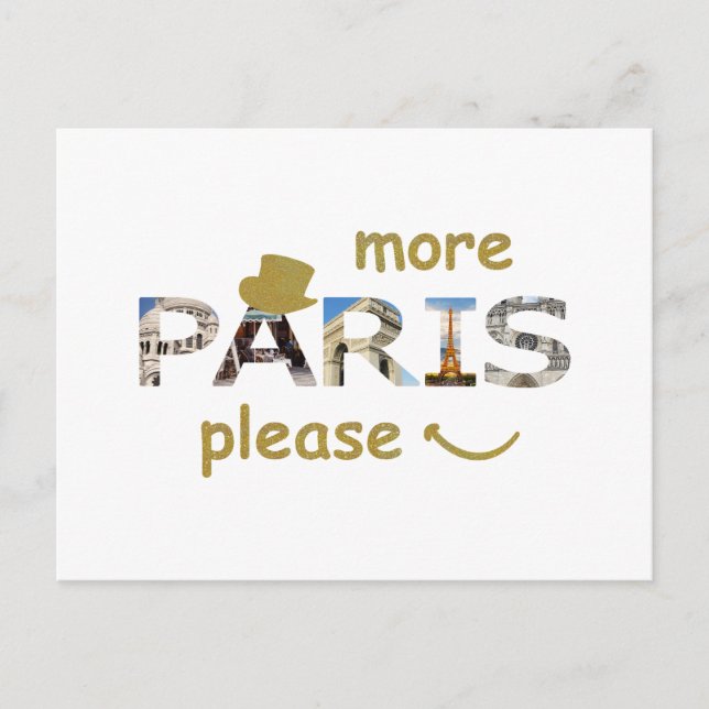 Paris Attraktionen Mehr Paris Bitte Golden Glitzer Postkarte (Vorderseite)