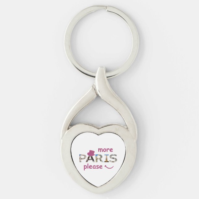 Paris Attraktionen Mehr Paris Bitte rosa Glitzer Schlüsselanhänger (Vorderseite)