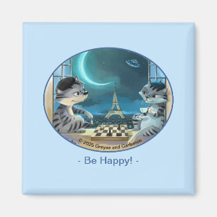 Paris au Carré de nuit Magnet 2 pouces - Happy