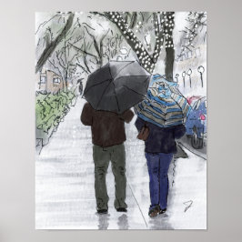 Paris auf einem Rainy Late Afternoon. Aquarell-Pos Poster