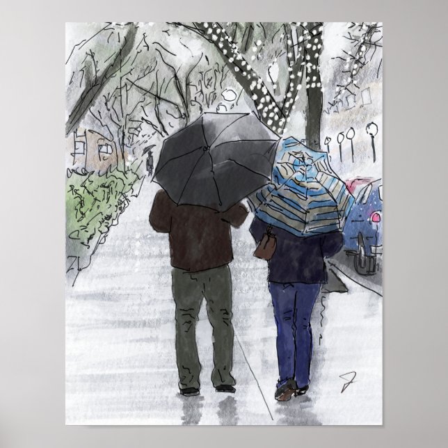Paris auf einem Rainy Late Afternoon. Aquarell-Pos Poster (Vorne)