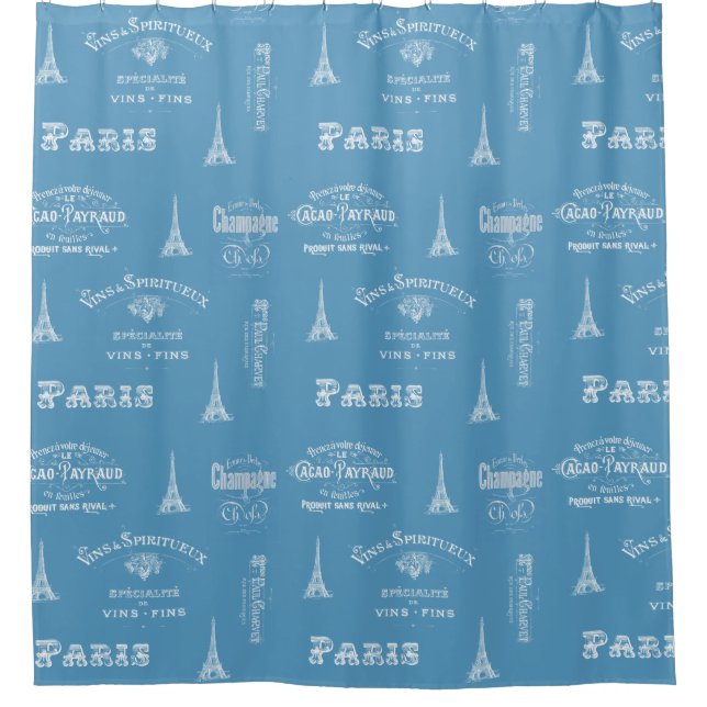 Paris-Aufkleber-französisches Blau-Duschvorhang Duschvorhang (Vorderseite)