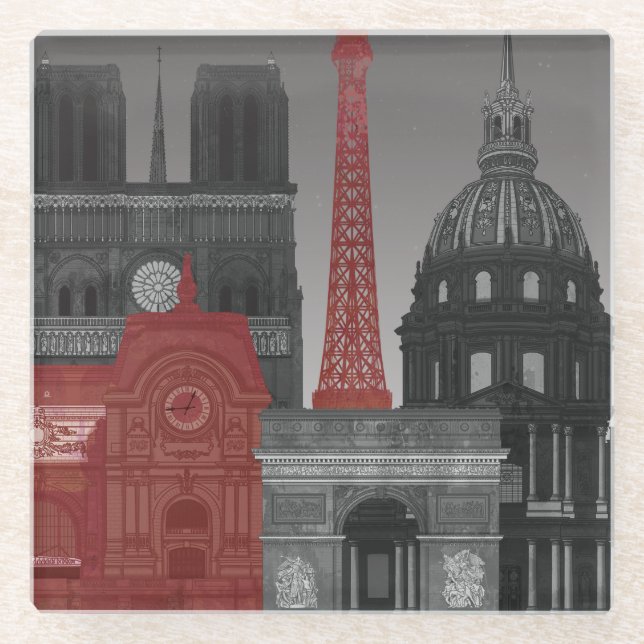 Paris-Aufzüge bis zum Nacht - Rot Glasuntersetzer (Vorderseite)