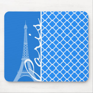Paris; Azure Blue Quatrefoil Mousepad
