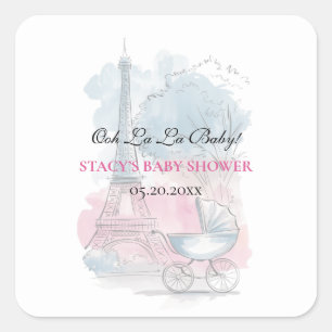 Paris Baby Shower Eiffelturm Geschlechtsneutral Quadratischer Aufkleber