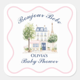 Paris Baby Shower Parisian Cafe Tea Party Quadratischer Aufkleber