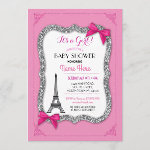 Paris-Babyparty-Mädchen-Rosa-Eiffelturm laden ein Einladung