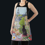 Paris Balcony Breakfast Cat Eiffel Tower Kitchen Schürze<br><div class="desc">Cook and bake in charming Parisian style with this illustrated kitchen apron featuring a delightful balcony breakfast scene. A black cat sits peacefully overlooking the rooftops of Paris and the Eiffel Tower while croissants, strawberries, and coffee are set on a classic French café table. This elegant apron brings the cozy...</div>