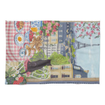 Paris Balcony Cat Breakfast Eiffel Tower Tea Towel