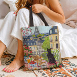 Paris Balcony Cat Breakfast Eiffel Tower Tote Bag Tasche<br><div class="desc">Carry a little Paris with you wherever you go with this charming tote bag featuring a cozy balcony breakfast scene. A black cat sits peacefully overlooking the rooftops of Paris and the Eiffel Tower while croissants, strawberries, and coffee are set on a classic French café table. This beautifully illustrated tote...</div>