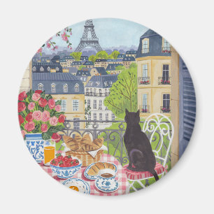 Paris Balkon Katze Frühstück Eiffelturm Kühlschran Magnet
