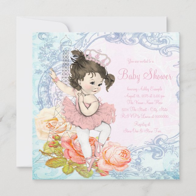 Paris Ballerina Baby Shower Einladung (Vorderseite)