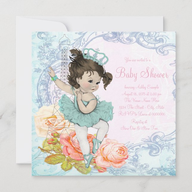 Paris Ballerina Baby Shower Einladung (Vorderseite)