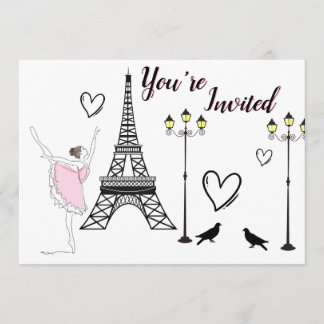 Paris Ballerina und der Eiffelturm Einladung