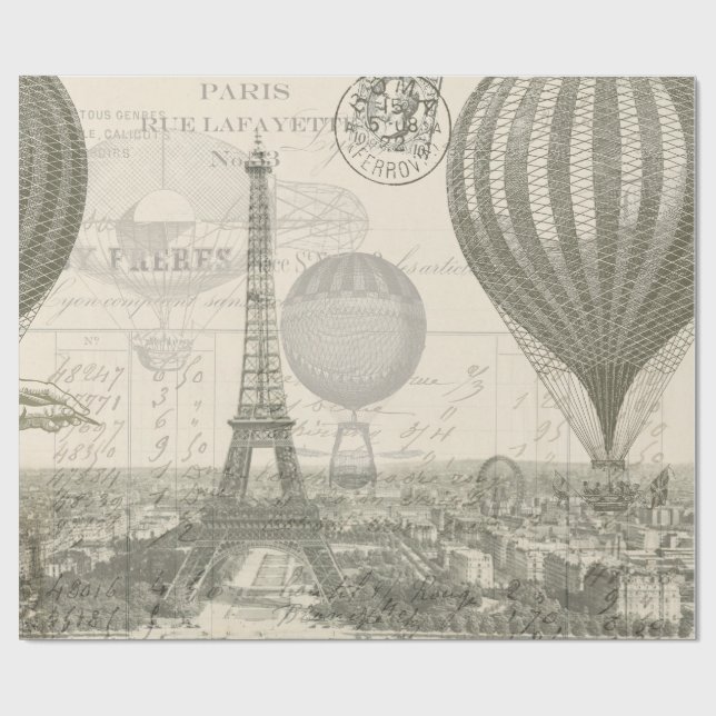 Paris Ballonfahrt Geschenkpapier (Flach)