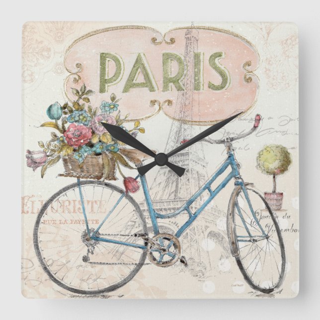 Paris Bike Quadratische Wanduhr (Vorderseite)
