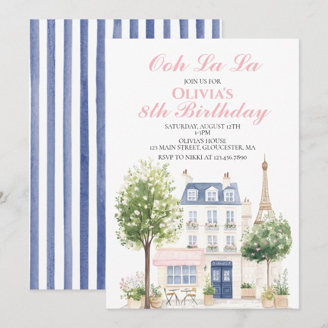 Paris Birthday Pariser Café - Wine Bar Party Einladung (Vorne/Hinten)