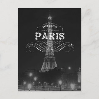 Paris Black and White Travel Postcard Eiffelturm Postkarte