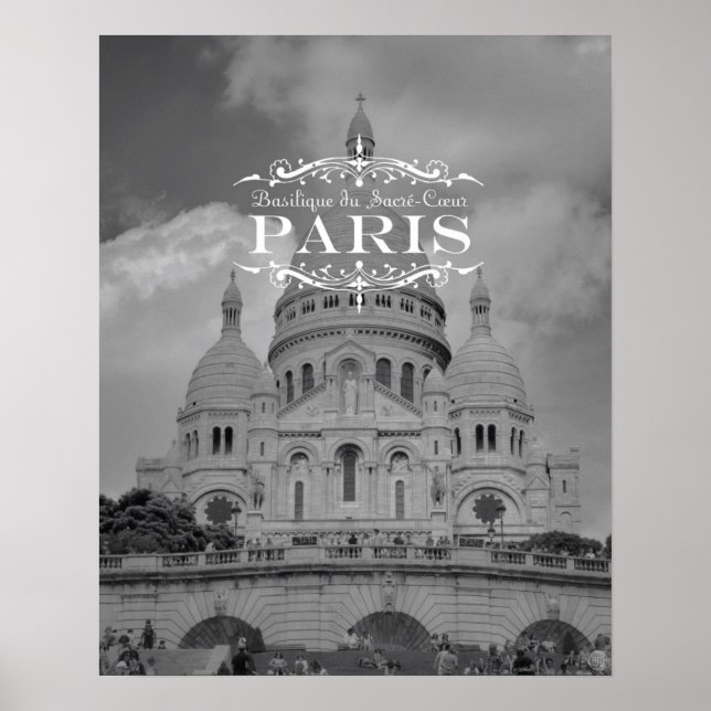 Paris Black and White Travel Poster: Sacre Coeur Poster (Vorne)