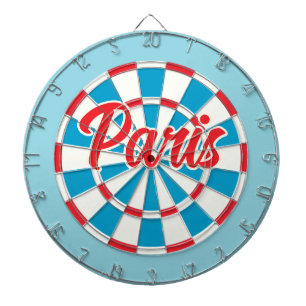 PARIS Blau Weiß und Rot editierbarer Text Retro Dartscheibe