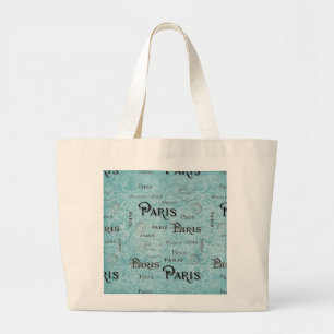 Paris   Blauer Damast Jumbo Stoffbeutel