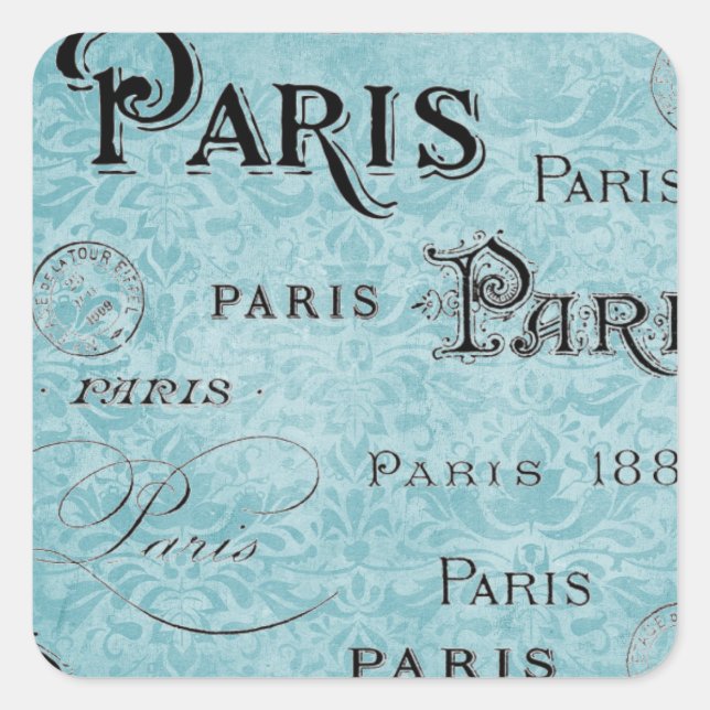 Paris | Blauer Damast Quadratischer Aufkleber (Vorderseite)