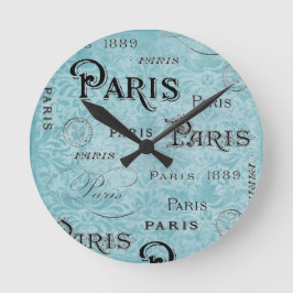 Paris | Blauer Damast Runde Wanduhr