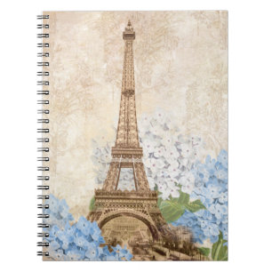 Paris-Blauhydrangea-Vintages gewundenes Notizbuch Notizblock