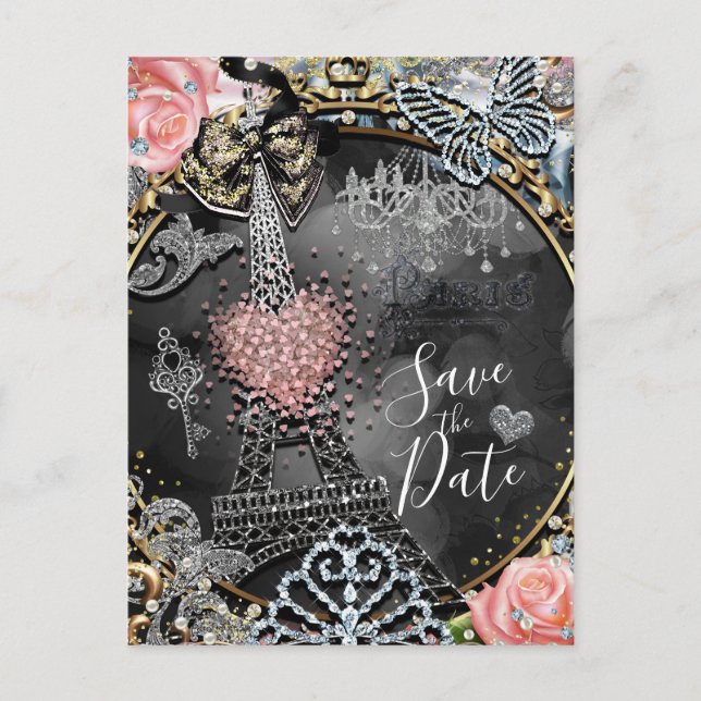 Paris Bling Glamour Sparkle Frankreich Save the Da Ankündigungspostkarte (Vorderseite)
