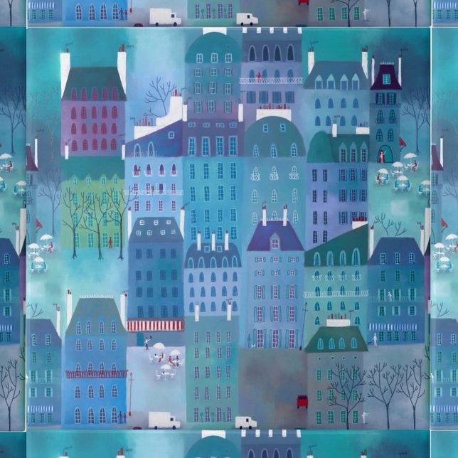 Paris Blues Fliese (Paris cityscape art blue green purple ceramic tile)
