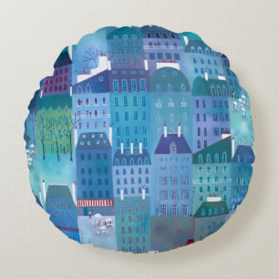 Paris Blues Rundes Kissen