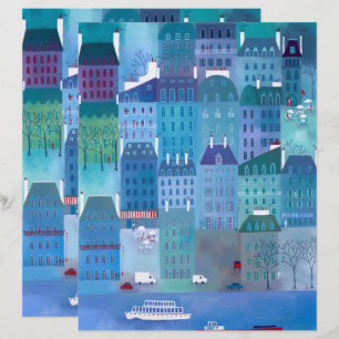 Paris Blues Stadtlandschaft Malerei Scrapbook Papi