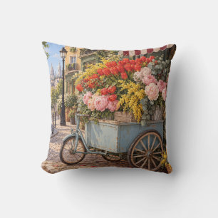 Paris Blumenwagen Tulpen Pfingstrosen Kissen