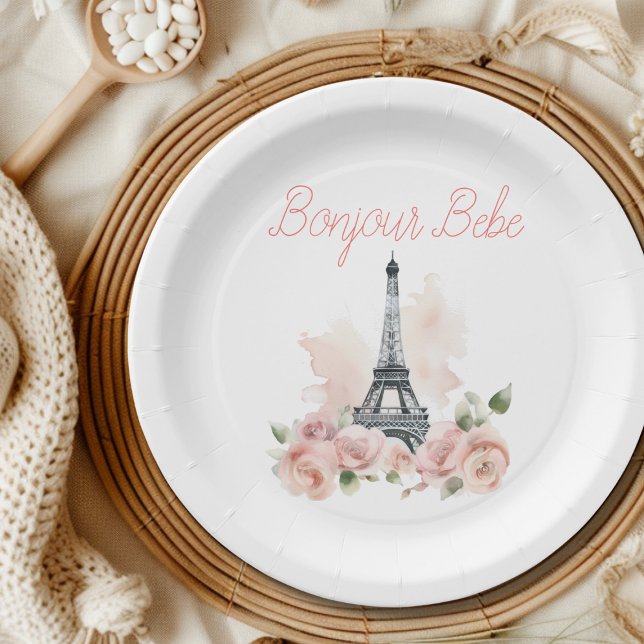 Paris Bonjour Bebe Parisian Floral Baby Shower Pappteller (Von Creator hochgeladen)