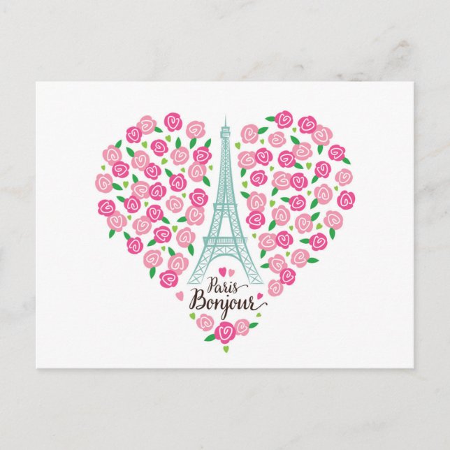 Paris Bonjour | Blumenherz Postkarte (Vorderseite)