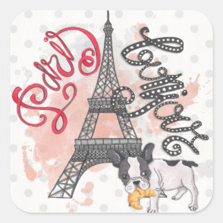 Paris Bonjour Quadratischer Aufkleber