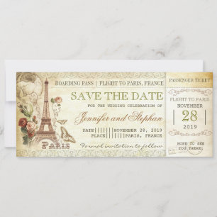 Paris Bordkartentickets zum Speichern des Datums Save The Date