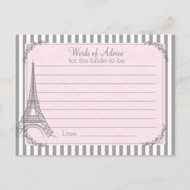 Paris Brautparty Advice card für die Braut Hinweiskarte (Vorderseite)