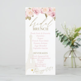 Paris Brautparty, französisches Brunch-Menü Menükarte