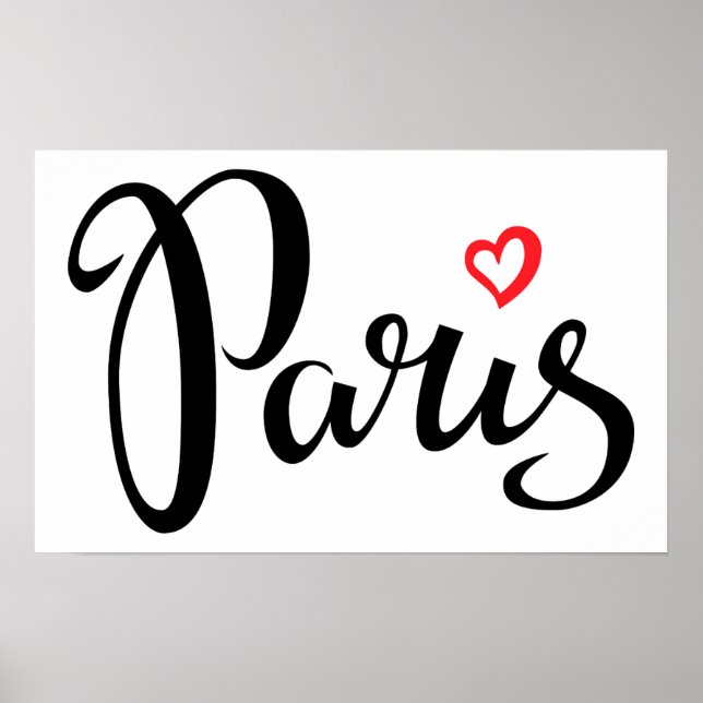 Paris Brush Lettering With Heart Poster (Vorne)