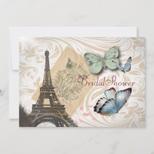 Paris Butterfly elegantes Vintages Brautparty Einladung (Vorderseite)