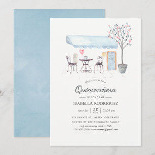 Paris Café Aquarell Quinceañera Einladung