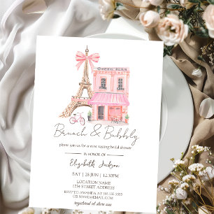 Paris Café Aquarell Rosa  Brunch und Champagner Einladung