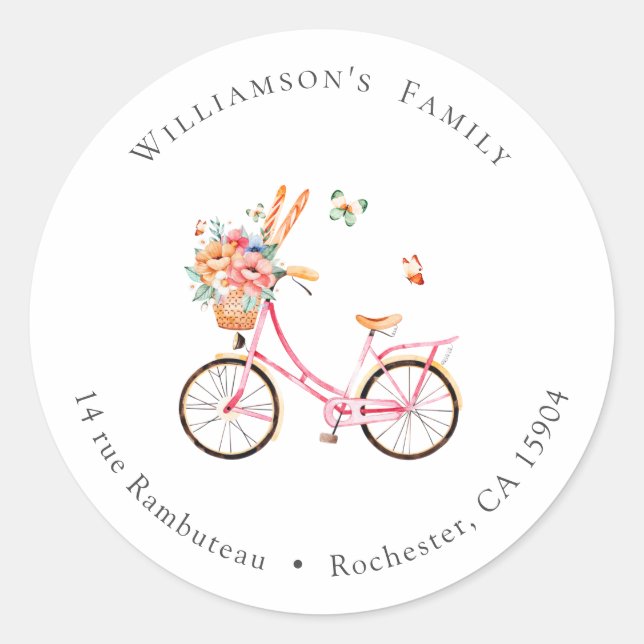 Paris Cafe Boulangerie Bicycle Anschrift Runder Aufkleber (Vorderseite)