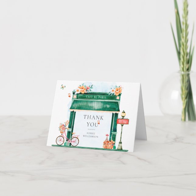 Paris Cafe Boulangerie Watercolor Baby Shower Dankeskarte (Vorderseite)