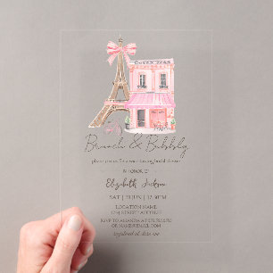 Paris Café  Rosa gestreifter Brunch und Bubbly Acryleinladungen