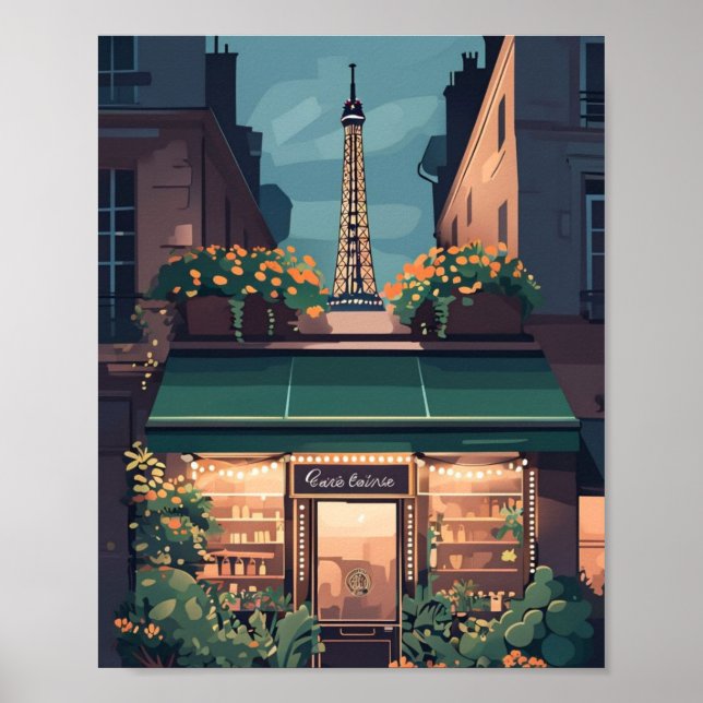 Paris Café Scene Poster - Charming Flat Vector (Vorne)