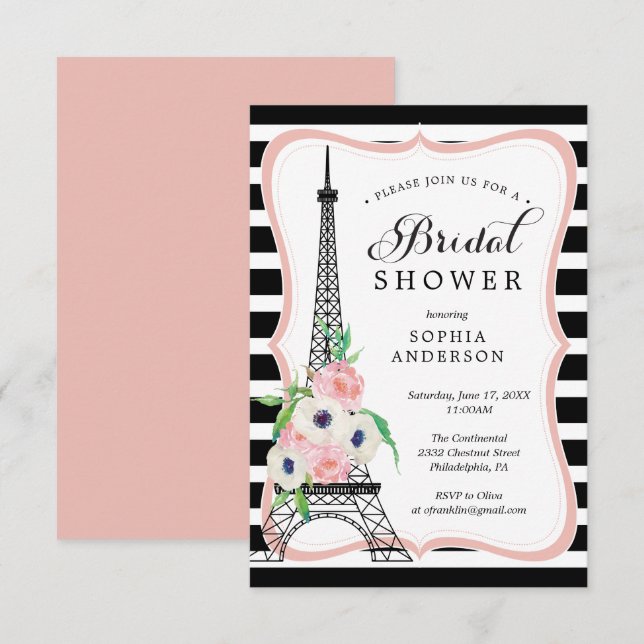 Paris Carte d'invitation de douche nuptiale Tour E (Devant / Derrière)