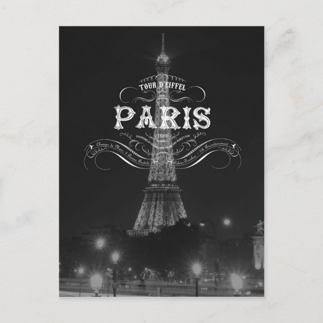 Paris Carte postale Voyage noir et blanc Tour Eiff (Devant)