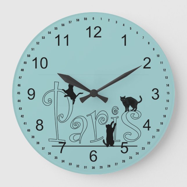 Paris Cats Große Wanduhr (Vorderseite)